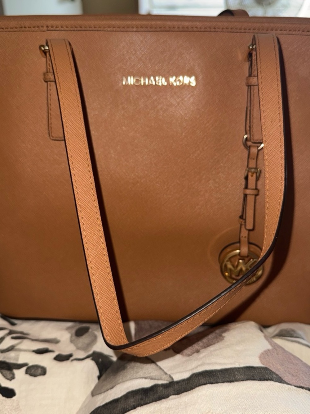 Michael Kors Cognac Saffiano Leather Tote with MK Charm